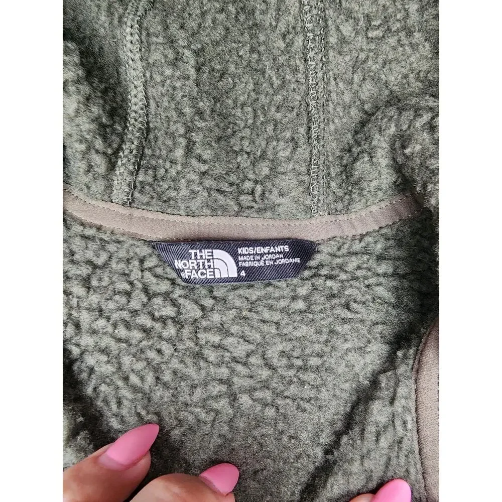 The North Face Kids Size 4 Olive Fleece Hooded Jacket Topo Camo Full Zip